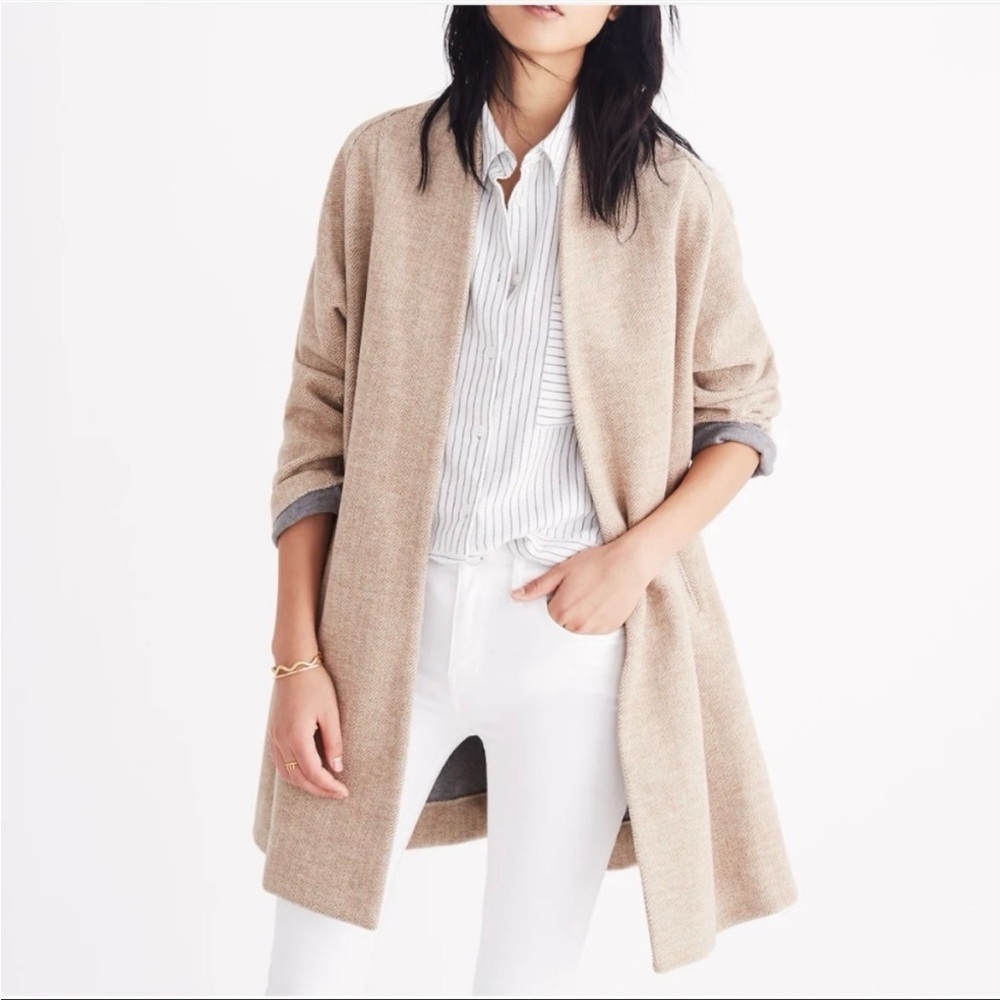MADEWELL Stanza Herringbone Chevron Wool Blend Coat grey Jersey S